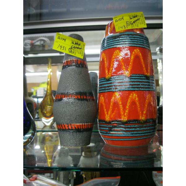 2 COLORFUL WEST GERMAN VASES
