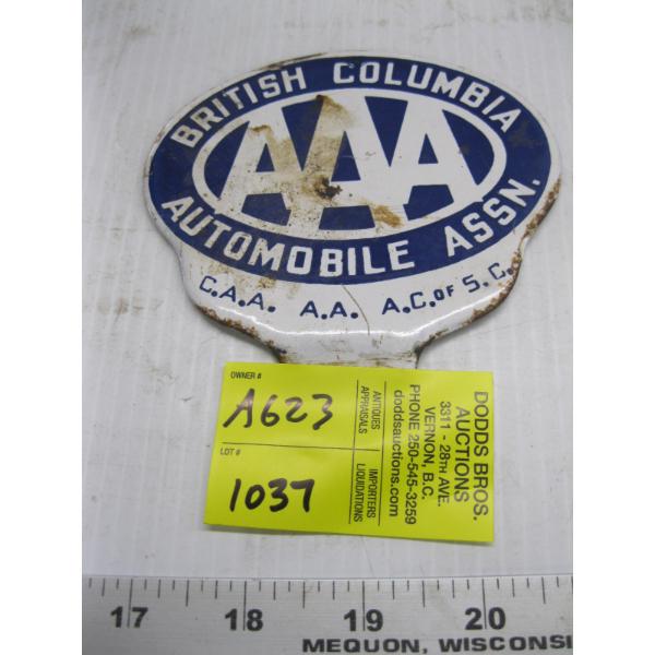 VINTAGE METAL BC AUTOMOBILE ASSOC. ENAMELED EMBLEM