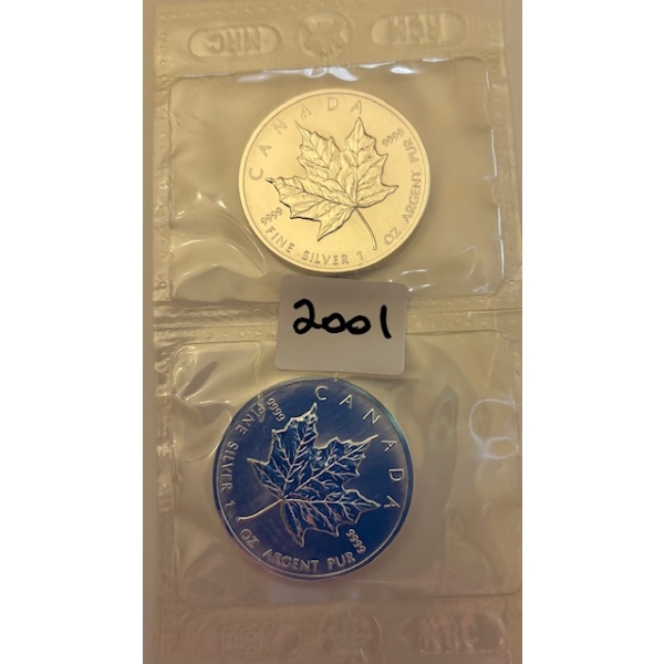 2 - 2001 CDN 1 OZ MAPLE LEAF .999 SILVER (TAX EXEMPT)