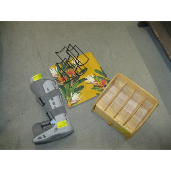 WOODEN LETTER HOLDER, FOOT/LEG AIR CAST, ETC.