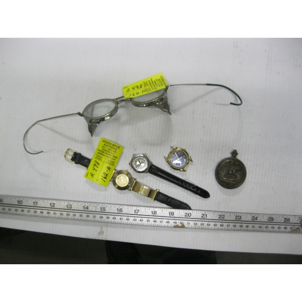 "AS IS" - 3 WATCHES, POCKETWATCH & PAIR OF GOGGLES