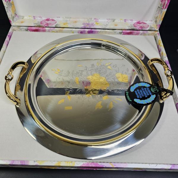 TRAY BY PAMAR W/SWAROVSKI CRYSTAL INSERTS ON HANDLES, MADE IN ITALY, W/BOX
