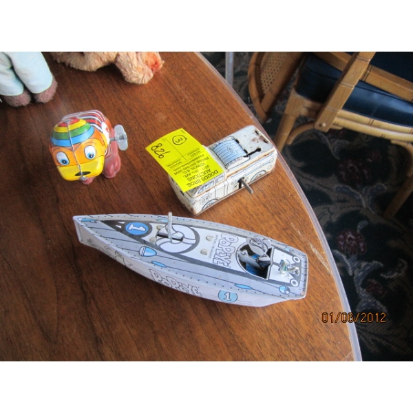 WIND UP BOAT, A WIND UP FIRE TRUCK & HOPPING ANIMAL