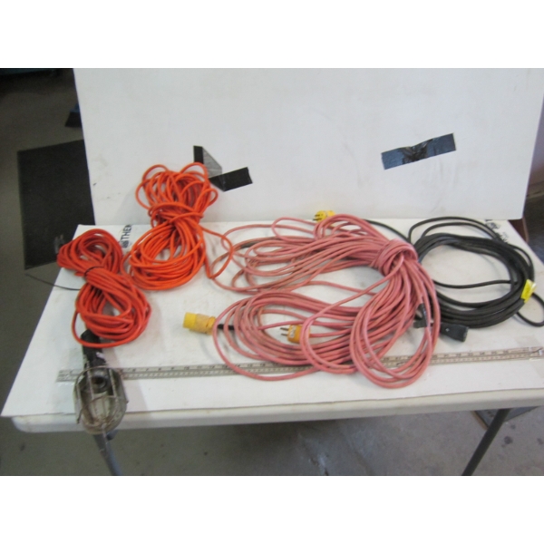 3 EXTENSION CORDS & A TROUBLE LIGHT