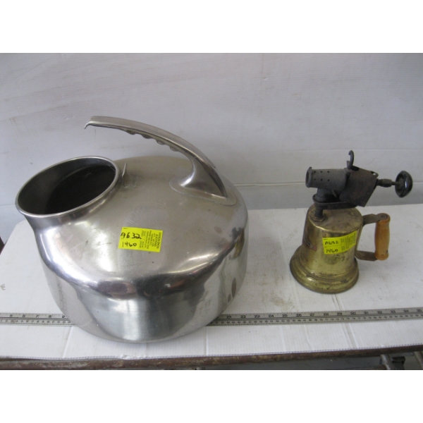 STAINLESS MILKER BUCKET & A BRASS BLOW TORCH