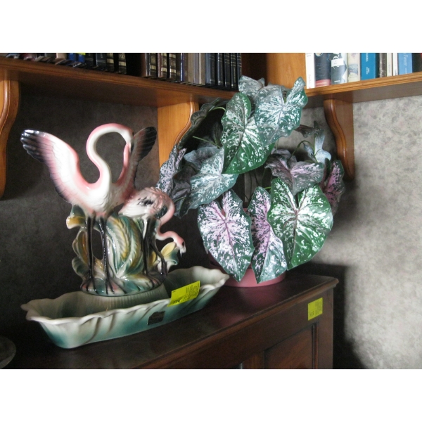 MCM DECORATIVE LANE CERAMIC FLAMINGO LAMP/PLANTER & ARTIFICIAL PLANT