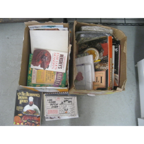 2 BOXES OF COOKBOOKS, ETC.