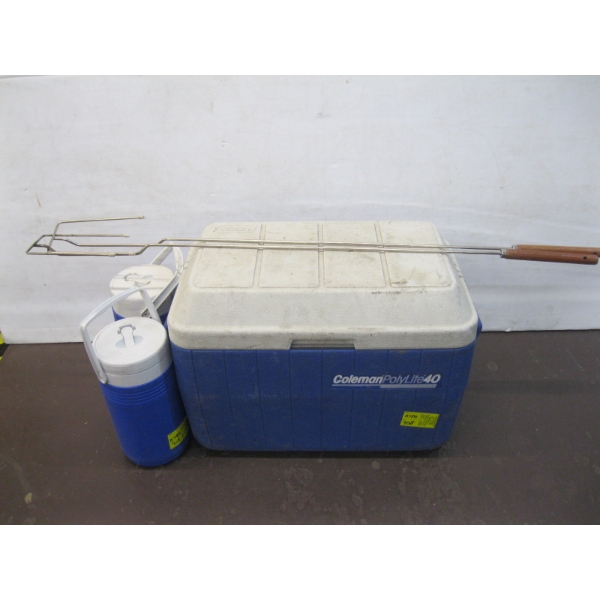 COOLER, 2 WATER JUGS & HOT DOG COOKERS