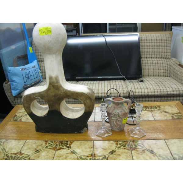 LG. CERAMIC FIGURINE, CANDLEHOLDERS, ETC.