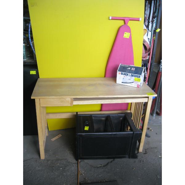 MISC. DESK, IRONING BOARD, IRON, SM. CABINET