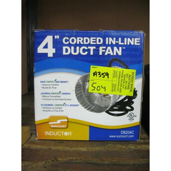 4" CORDED INLINE DUCT FAN