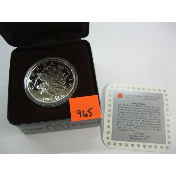 1994 CDN SILVER $1 - PROOF, 92.5% SILVER
