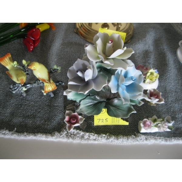 3 FLORALS & CHINA BIRD FIGURINE