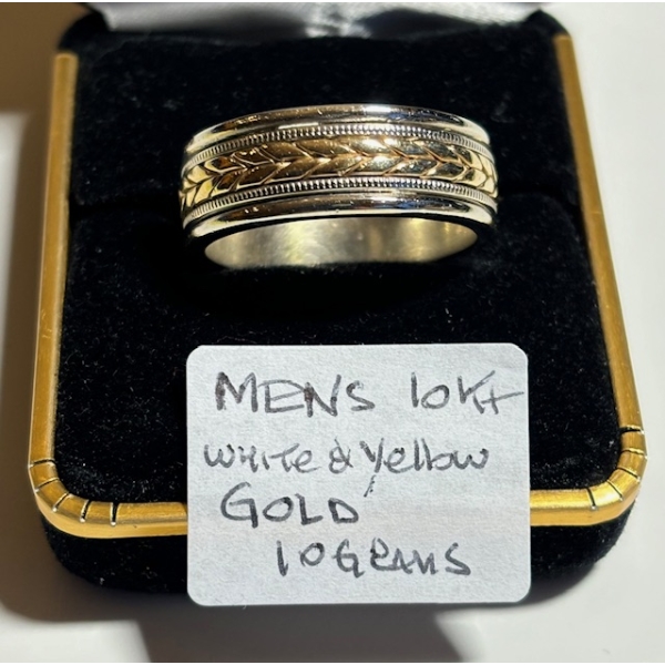 MENS 10KT WHITE & YELLOW GOLD RING - 10G - SZ 11 1/2