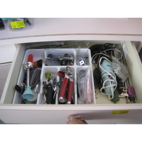DRAWER W/ASST. ELECTRIC MIXER, OPENERS, ETC.