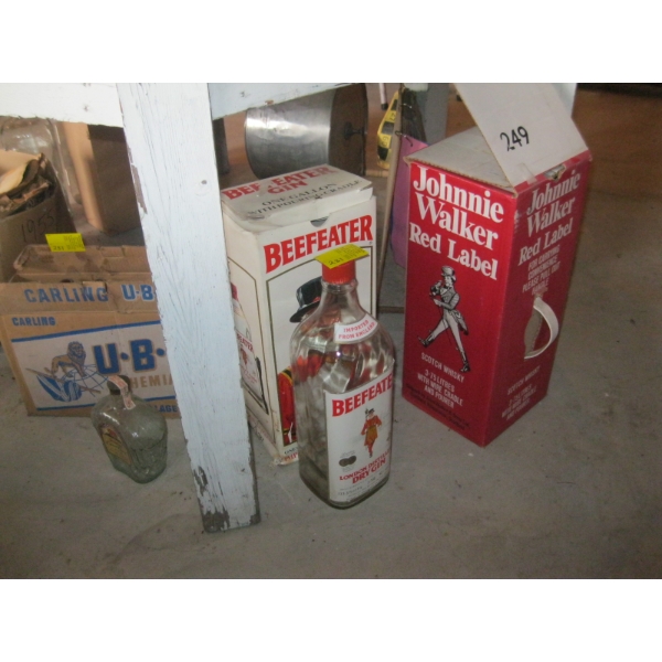 2 TEXAS MICKEYS, CASE OF CARLING UBC BEER BOTTLES, ETC.
