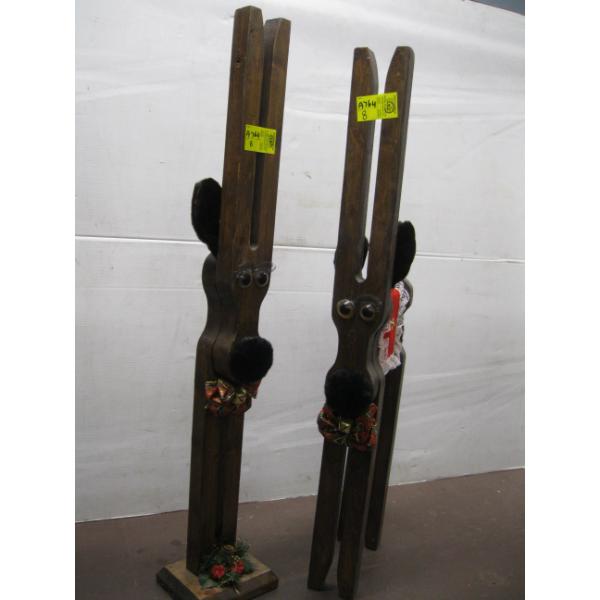 2 WOODEN REINDEER FIGURINES