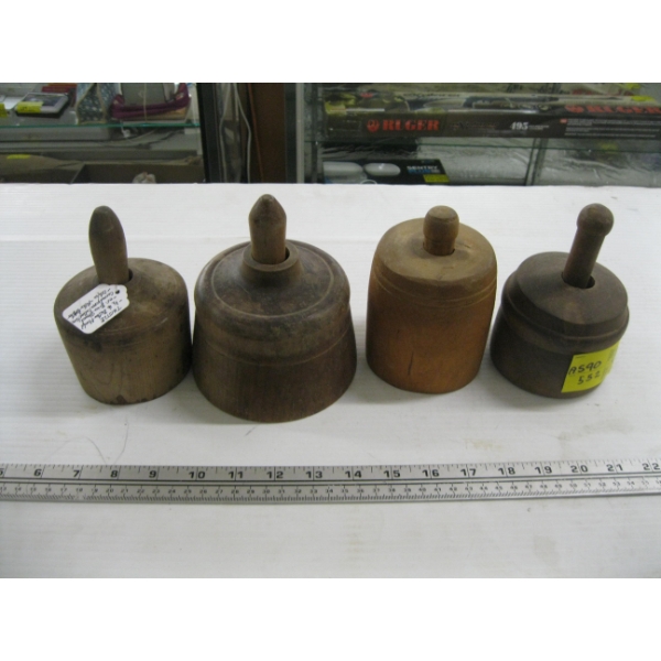4 ROUND WOODEN BUTTER PRESSES