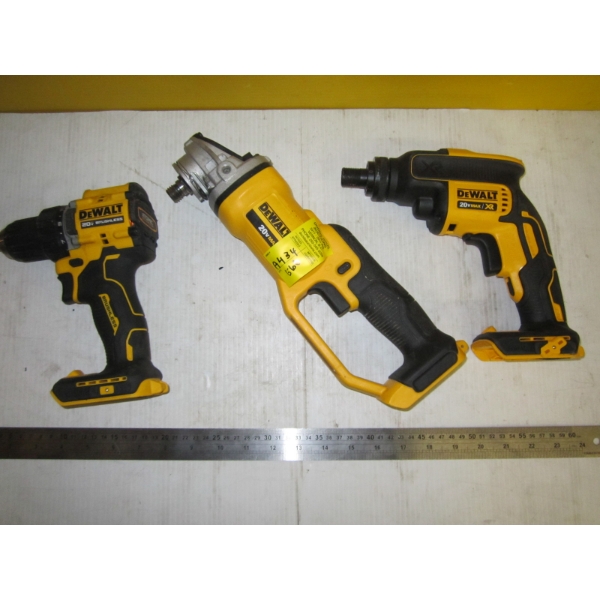 DEWALT CORDLESS DRILL, ANGLE GRINDER & DRYWALL DRILL