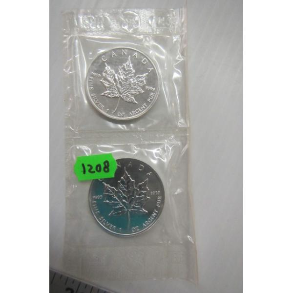 2 2001 1 OZ. .999 SILVER MAPLE LEAFS (TAX EXEMPT)