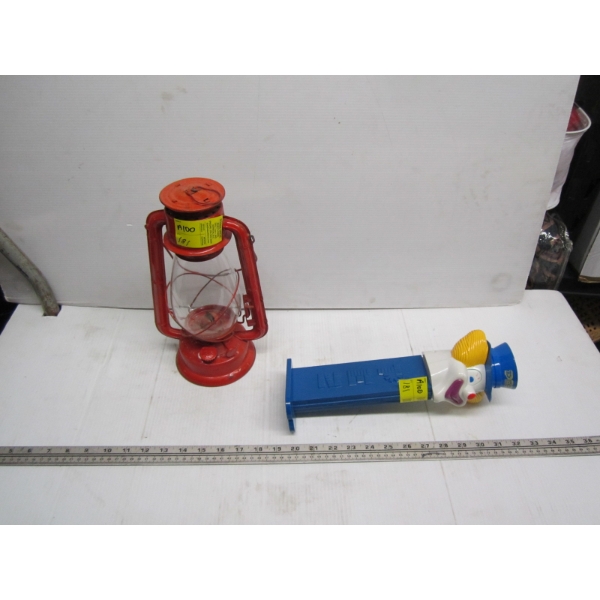 BARN LANTERN & GIANT PEZ DISPENSER