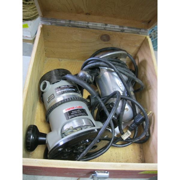 WOODEN BOX W/PORTER CABLE & STANLEY ROUTERS
