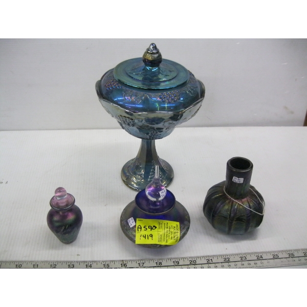 CARNIVAL GLASS & ART GLASS, 3 SIGNED BY ART VARGAS