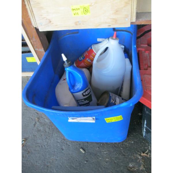 BIN OF MISC. OILS, PAINT, ETC.
