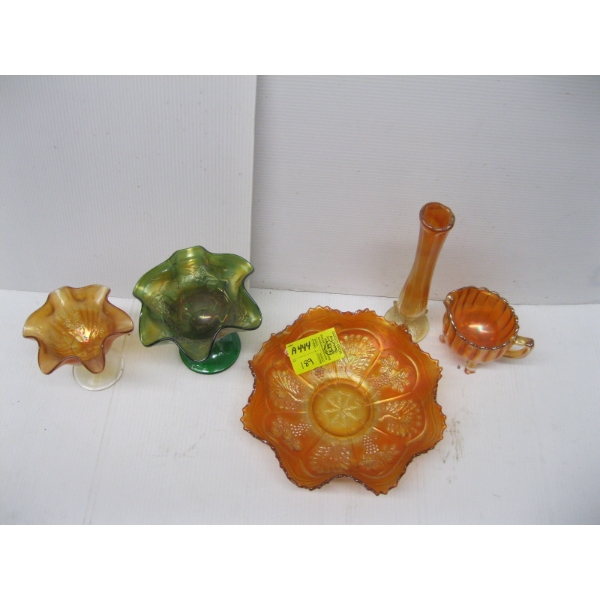 5 PIECES OF CARNIVAL GLASS