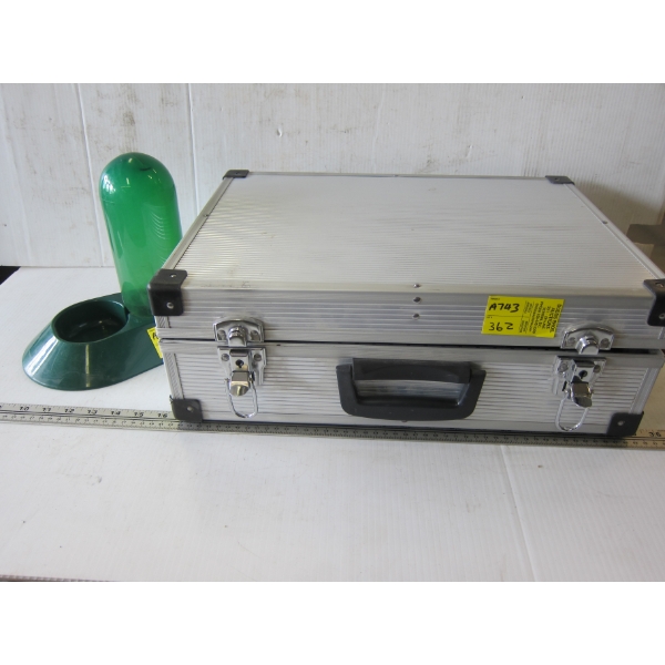 2 SILVER BRIEFCASES & SM. PET WATERER