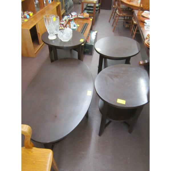 OVAL COFFEE TABLE W/3 END TABLES