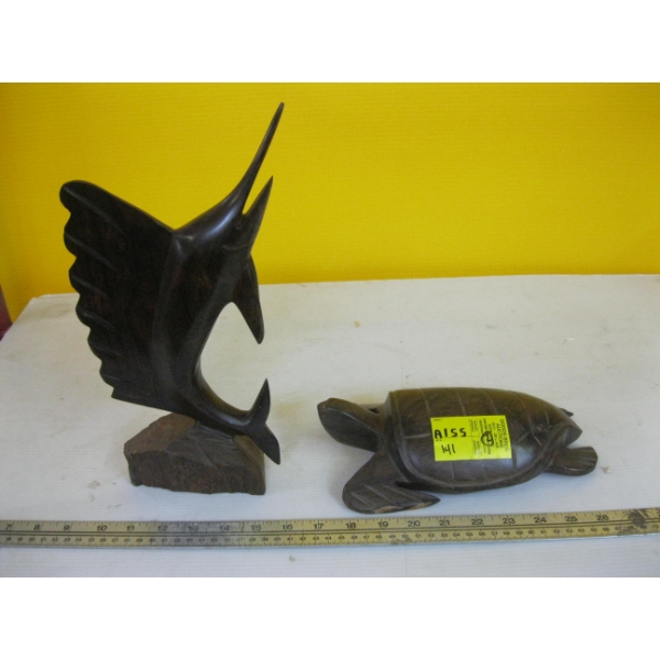 TURTLE IRONWOOD FIGURINE & A SAIL FISH IRONWOOD FIGURINE