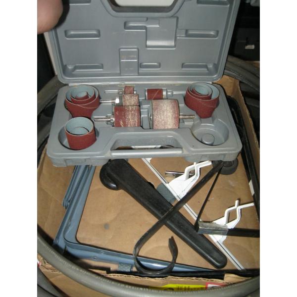 MISC. SANDING DRUM SET, SHELF BRACKETS, ETC.