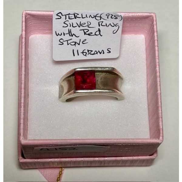 STERLING SILVER (.925) RING W/RED STONE, 11G, SZ 9 1/2