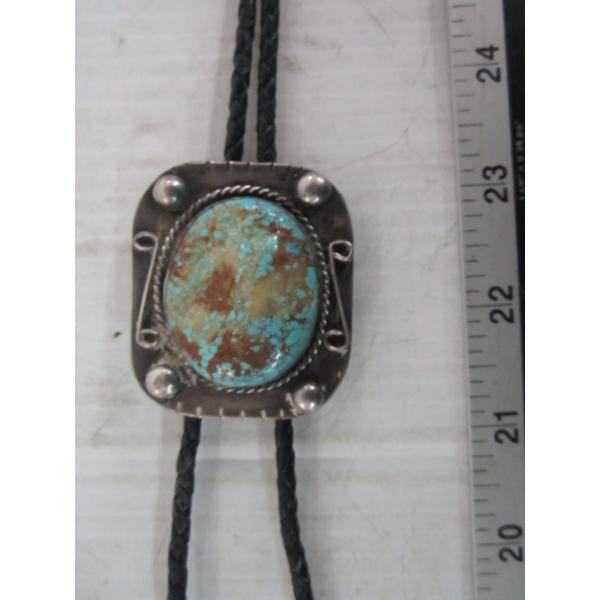 SILVER NAVAJO BOLO TIE W/TURQUOISE STONE