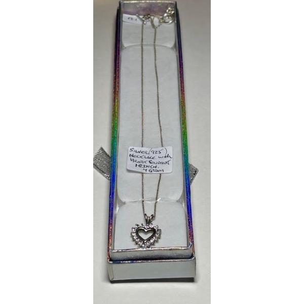 STERLING SILVER (.925) NECKLACE W/HEART PENDANT, 18", 4G