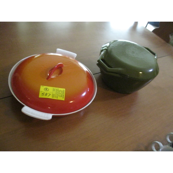 2 CAST OVER ENAMEL DISHES