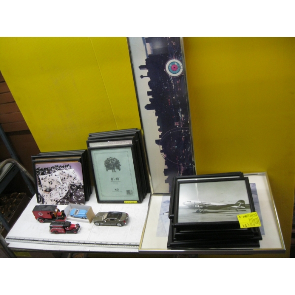 AIRPLANE PICTURES & SM. BOX OF DIECAST CARS