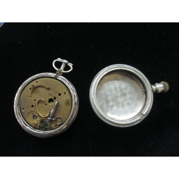 1 STERLING SILVER & 1 SILVEROID POCKET WATCH PARTS
