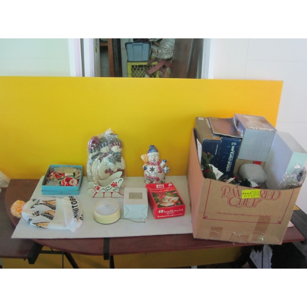 BOX OF MISC. - XMAS DECORATIONS, ETC.