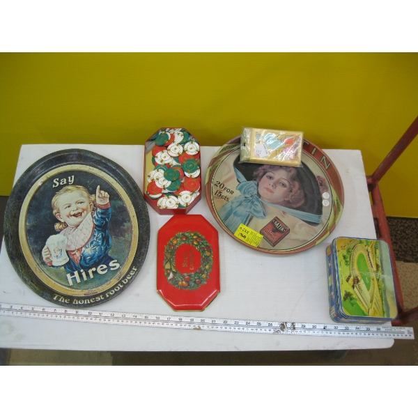 COLLECTABLE SERVING TRAYS, TINS, POKER CHIPS, ETC.