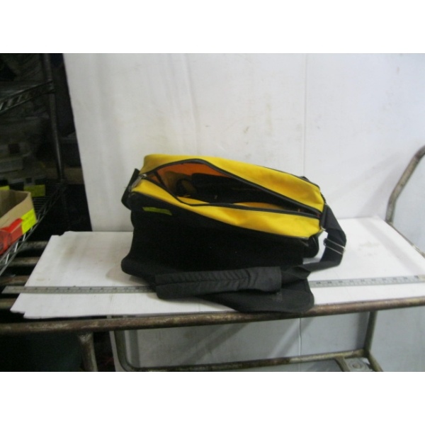 JEEP TOOL BAG W/2 SMALL DEWALT BAGS & MISC. TOOLS, ETC.
