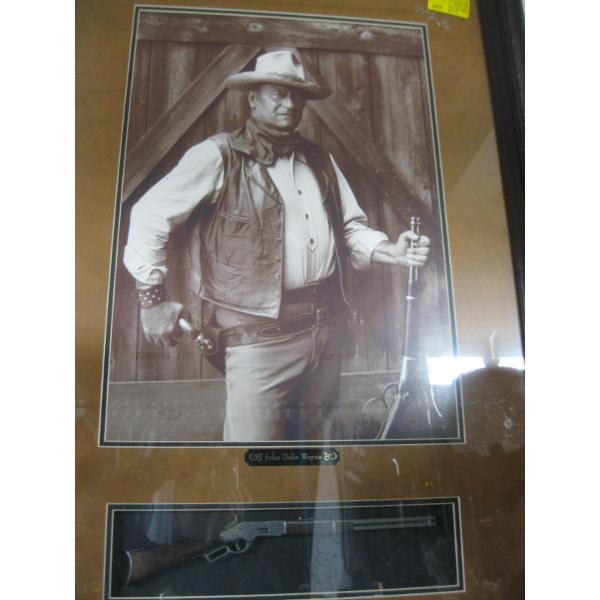 JOHN WAYNE FRAMED PICTURE & RIFLE