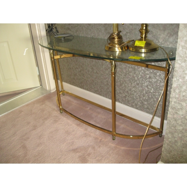 GLASS & BRASS HALL TABLE