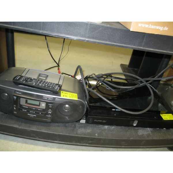 SONY BLUERAY PLAYER, A PURE AV BY BELKIN & SM. PANOSONIC PORTABLE STEREO
