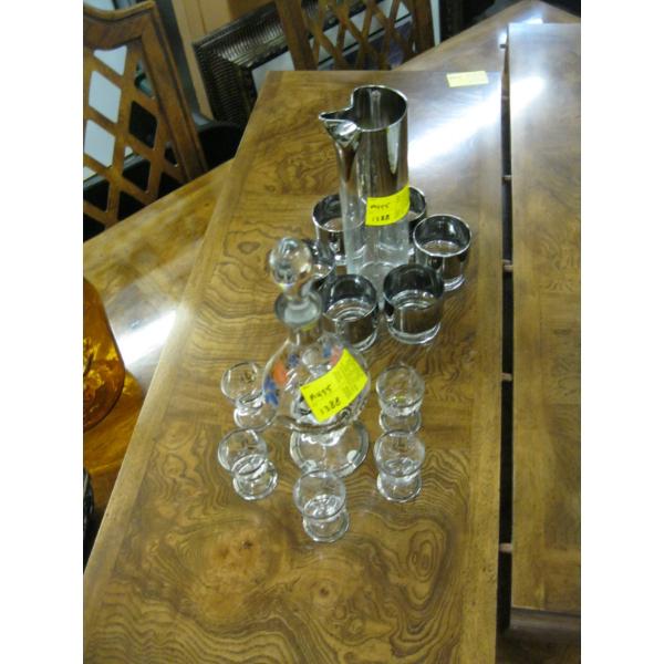 2 VINTAGE DECANTERS & GLASSES