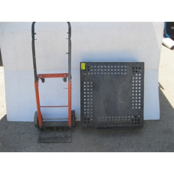 ROLLING METAL 4-WHEEL CART & A SMALL HAND TRUCK