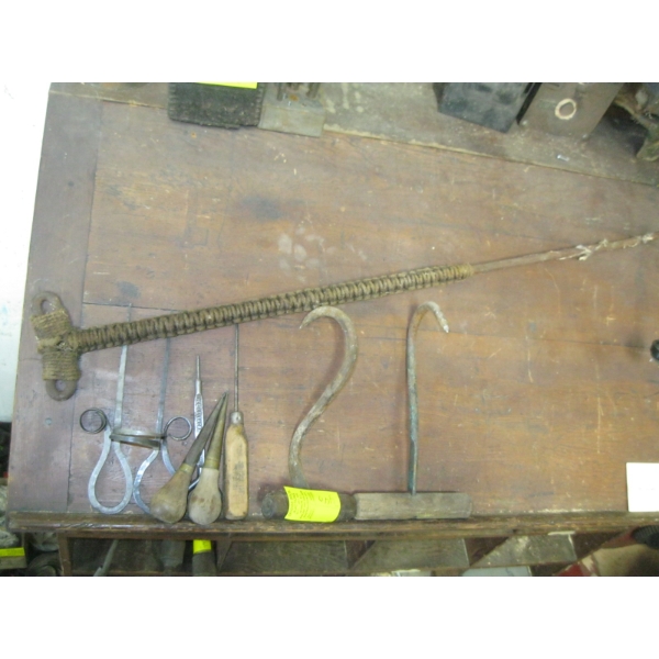 ASST. ICE PICK, ICE HOOKS, VINTAGE CANDLEHOLDERS, ETC.