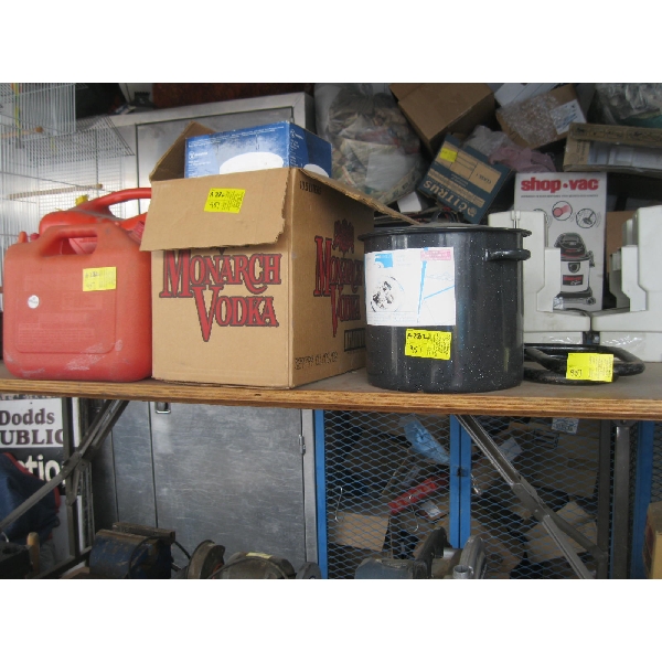 MISC. STOCKPOT, LIGHT FIXTURES, FUEL CANS, ETC.