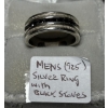 Image 1 : MEN'S .925 SILVER RING W/BLACK STONES - SZ 10 1/4